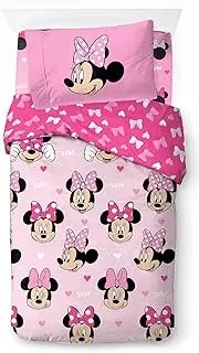 Jay Franco Disney Minnie Mouse Hearts & Love 100% Cotton 3 Piece Single Bedding Set - Includes Duvet Cover, Fitted Sheet & Pillowcase