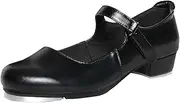 [NLeahershoe] Slide Buckle Leather Tap Shoes Dancing Shoes for Girls(Toddler/Little Kid/Big Kid Black Size: 3 Little Kid