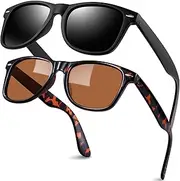 [KANASTAL] Sunglasses for Men Women, Sunglasses 100% UV400 Protection, Classic Retro Sunglasses, Square Shades 2 Pack, 【g1】matte Black + Tortoise Brown