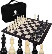 48cm x 48cm Portable Chess Set with Travel Storage Bag, Foldable Soft PU Leather Chessboard 32 Chess Pieces Checkers International Chess
