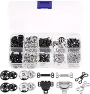 100 Pairs Skirt Hooks and Eyes Hook, Sewing Snaps Fasteners Press Studs Clothing Fixing Tools for Skirt, Bra, Trousers, Clothing, DIY Sewing Supplies 3 Styles (Black, Silver)