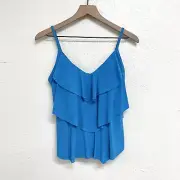 Aqua Green Women’s S Tiered Tankini Swim Top Light Blue
