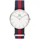 DW Daniel Wellington 經典藍白帆布時尚女錶-銀框/36mm(0602DW)