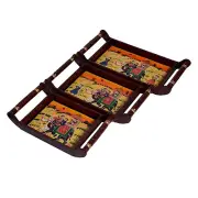 Hand painted Wooden Tray Set of 3, Mughal Art Decorative Tray Set Serving Tray