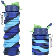 Portable sports water bottle, foldable sports water cup, camouflage, colorful soft water bottle (Glacier)