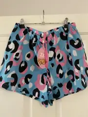 Peter Alexander Ladies Pyjama Shorts Blue Leopard Print Large