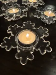 Set Of 6,Glass Snowflake Tea-light CandleHolders, Christmas, Winter, decorating.