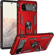 Cavor for Google Pixel 6 Case (6.4") TPU Case PC Bumper 360° Rotation Ring Holder Kickstand Back Cover [Work with Magnetic Car Mount] Shockproof Protective Cover-Red