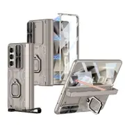 For Samsung Galaxy Z Fold 6 Armor Case with S Pen Holder, Built-in Screen Protector Slim PC Cover with Slide Camera Cover & Ring Stand