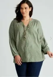 Autograph Top Plus Size 24 Tunic Shirt Button Up Viscose Long Sleeve Moss Green