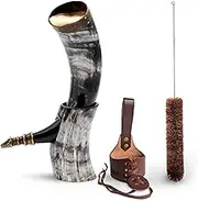 Norse Tradesman Drinking Horn (Brass Rim & Wolf Tip, Polished, 30 cm)