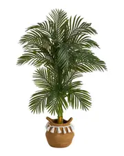 Nearly Natural 5ft Artificial Double Stalk Golden Cane Palm Tree with Handmade Basket