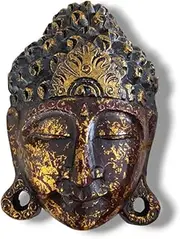 Bali Tropical Home Red Gold Harmony Buddha Mask - Invite Peace & Calm Into Your Space, Wall Decor