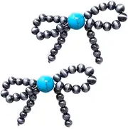 [Emulily] Western Navajo Pearl Ribborn Post Earrings Squash Blossom, One Size, Zinc, No Gemstone