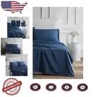 Navy Full Size Cotton Percale Sheet Set - Luxurious 400 Thread Count Comfort