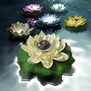 Assaoy Solar Floating Pool Lights,Floating Flower Lotus Light Water Lily Pads,Multy Color Pond Light Pool Candles,Artificial Flower Garden Back to School Wedding Decoration 2pcs White