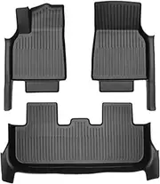 Floor Mat with Door Sill Strip,Compatible with Tesla Model Y 2025 Juniper Launch All Weather TPE Trunk Cargo Liner Boot Mat Backrest Pad(MY-SN-3PCS)