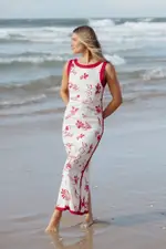 [PUP52] Fiori Maxi Dress - Red XS Red