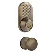 MiLocks Keyless Deadbolt W1"xD2.18"xH2.75" Door Knob Combo Pack Antique Brass