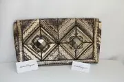 New with Tags Salvatore Ferragamo Snakeskin Magnetic Flap Clutch