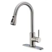 Single Handle High Arc Brushed Nickel Pull Out Kitchen FaucetSingle Level Sta...