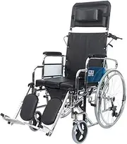 Z&y GLAa Full-Lying Self Propelled Wheelchair Commode, Self Propelled Wheelchair Folding Mobility Scooters with Swing-Away Footrests and Brakes Comfortable Durable/Black