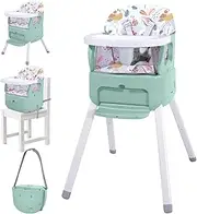 BOSEDSANG 4 in 1 Portable Baby Highchair Convertible Highchair for Babies and Toddlers - Foldable Carry Small Box, High Chair, Infant Booster Seat, Dining Chair, Easy to Carry and Store (Green)