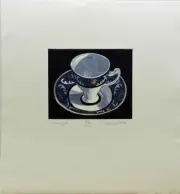 Teacup 4 by Sherrie Wolf Blue China tea cup saucer s/n Handcolored Etching Art