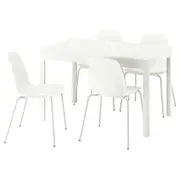EKEDALEN / LIDÅS table and 4 chairs, white/white white, 120/180 cm