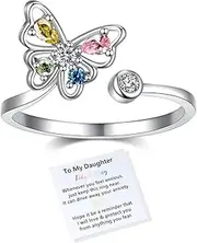 to My Daughter Fidget Ring for Anxiety, Fidget Rings for Anxiety for Women, Adjustable Stacking Anxiety Relief Rainbow Fidget Ring Jewelry Gifts