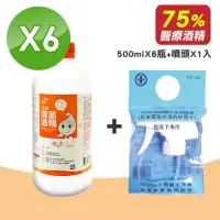 在飛比找momo購物網優惠-【生發】清菌酒精75% 6瓶 500ml/瓶 + 消毒酒精居