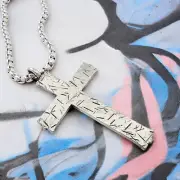 Hammered Cross Antique Silver Metal Finish Heavy Chain Necklace (c12hvch) NWT