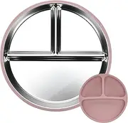 Stainless Steel Divided Plates for Kids - Kids Dinnerware Heat-Resistant Stainless Steel Dishes - Divided Serving Tray Portion Control Plate with Silicone Base for Home School