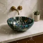 Handmade Blue Agate Stone Sink – Natural Gemstone Vessel Basin – Vanity Bowl
