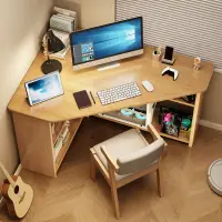 在飛比找蝦皮商城精選優惠-全實木拐角書桌書櫃一體組合簡約家用臺式電腦桌角落學生寫字桌子