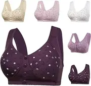 [GENEHELF] Daisy Bras for Older Women Breathable Front Close Button Bras, Full Coverage Comfort No Underwire Front Buckle Corset Bra