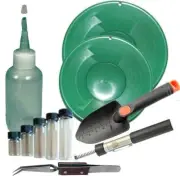 Green Gold Pan Panning Kit 12" & 10" Pans Pans Magnet, Vials, Sniffer & Trowel