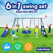 6in1 Kids Swing Set Slide Toys Playground Basketball Hoop Football Gate Outdoor