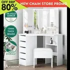 ALFORDSON Dressing Table Stool Set Makeup Tri-fold Mirror Vanity Desk White