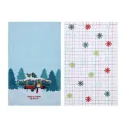 NWT ST NICHOLAS SQUARE Holiday POP-UP CAMPER 2pk Christmas Towel Set 100% Cotton