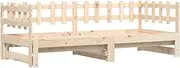 [vidaXL] Single-Size Pull-Out Day Bed, Solid Pinewood Construction, Versatile Use for Bedroom and Living Room, Slatted Design, Brown Natural.