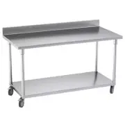 NNEAGS 150cm Catering Kitchen Stainless Steel Prep Work Bench Table with Backspl
