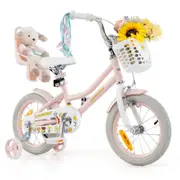 Costway 36 cm Bike Bicycle Ride-on w/Training Wheels & Doll Seat & Front Basket Girls Beginner Pink