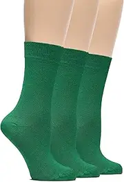 [Hugh Ugoli] Women's Lightweight Soft Bamboo Thin Dress Socks Crew Business Casual, 3 Pairs, Shoe Size: 6-9/9-12