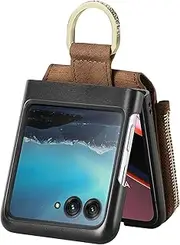 [coque] Motorola Razr 40 Ultra Protective Case, Magnetic Flip Zip Wallet, Card Slot, Mobile Phone Leather Case for Motorola Razr 40 Ultra Brown