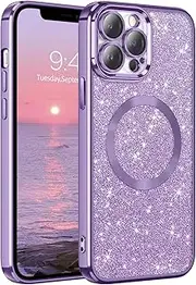 GaoBao Magnetic for iPhone 12 Pro Case, Slim Fit iPhone 12 Pro Case [Compatible with MagSafe] Luxury Sparkle Shiny Full Body Protective Phone Cases Covers for iPhone 12 Pro 6.1 inch, Purple Glitter