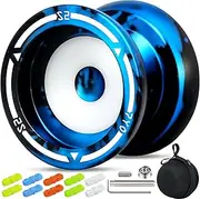 [7YO] S2 Professional Responsive Yoyo, Dual Purpose Yoyo for Kids, Fingerspin Trick Yoyo, Alloy and POM Yoyo with KK Bearing, 10 Yoyo Strings, Bearing Removal Tools, Yoyo Storage Bag (Black Blue)