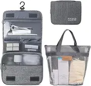 [Aorine] Portable Hanging Travel Toiletry Bag for Men and Womens 1 Toilet Bag + 1 Mesh Tote Bag, Multiple Colors, Grey, Grey, Toiletry Bag