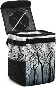 Car Trash Can with Lid,Bag Hanging Storage Pockets Leak-Proof,Portable Garbage Bin,Black and White Vintage Tree