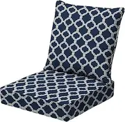 Arden earthFIBER Outdoor Deep Seat Cushion Set, 24 x 24, Rain-Proof, Fade Resistant, Deep Seat Bottom and Back Cushion for Chair, Sofa Sapphire Blue Garden Trellis